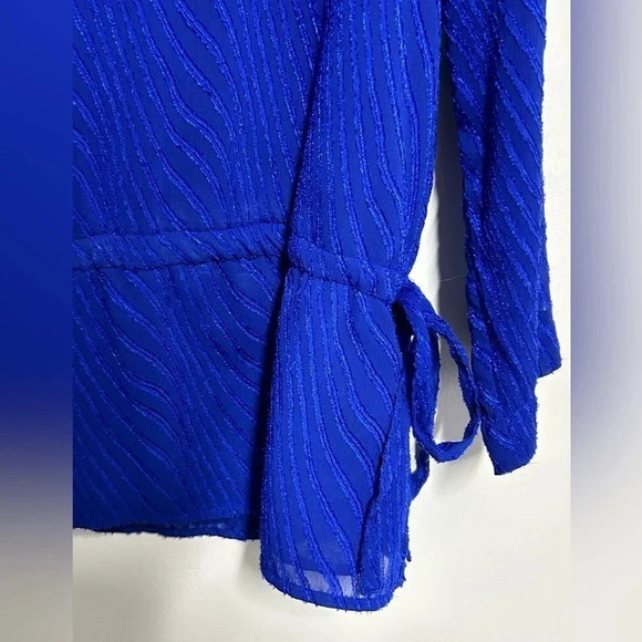 Vintage Valerie Stevens Blue Blouse Drop Tie Waist Jeweled Lined Women’s‎ Large - Picture 4 of 12